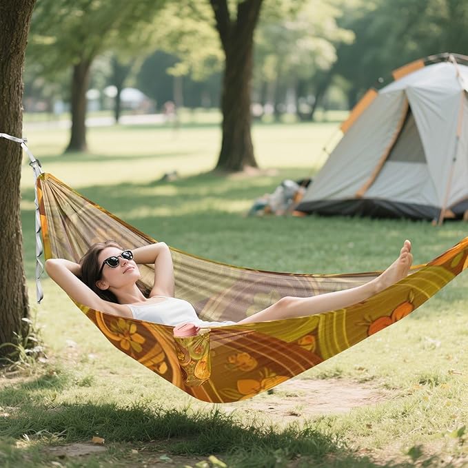 Autumn Paisley Outdoor Hammocks with Tree Straps Fabric Hammock for Camping & Hiking Essential
