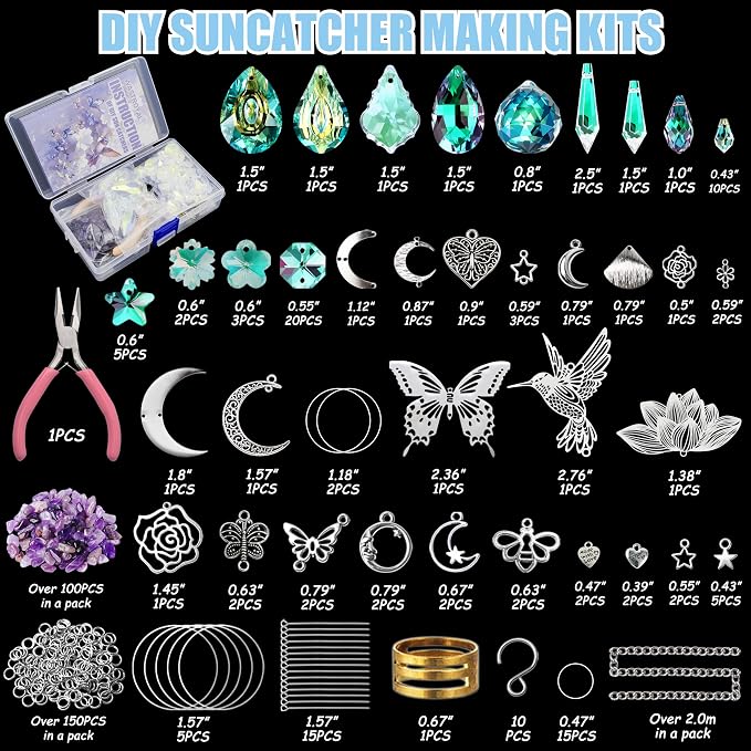 420pcs Suncatcher Kit, Crystal Prisms, DIY Garden/Window Hanging | 10 Set Crystal Suncatcher Kit, DIY Crystal Hanging Prisms for Window, Hummingbird Decor, Craft Gift for Adults with Tutorial