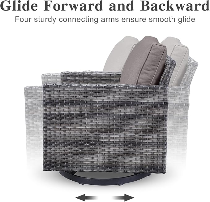 Belord Patio Conversation Set with Swivel Glider Chairs - 9 Piece Outdoor Sectional Furniture Set with Storage Box and Metal Top Table Gray Wicker/Gray Cushions