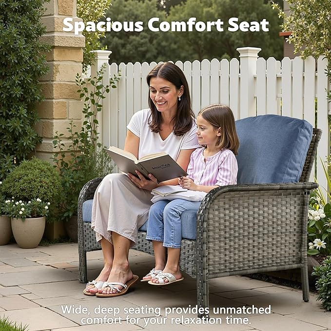 2 Pack Wicker Patio Furniture Chairs,Outdoor Rattan Chairs with Armrest Support 250 lb,Blue