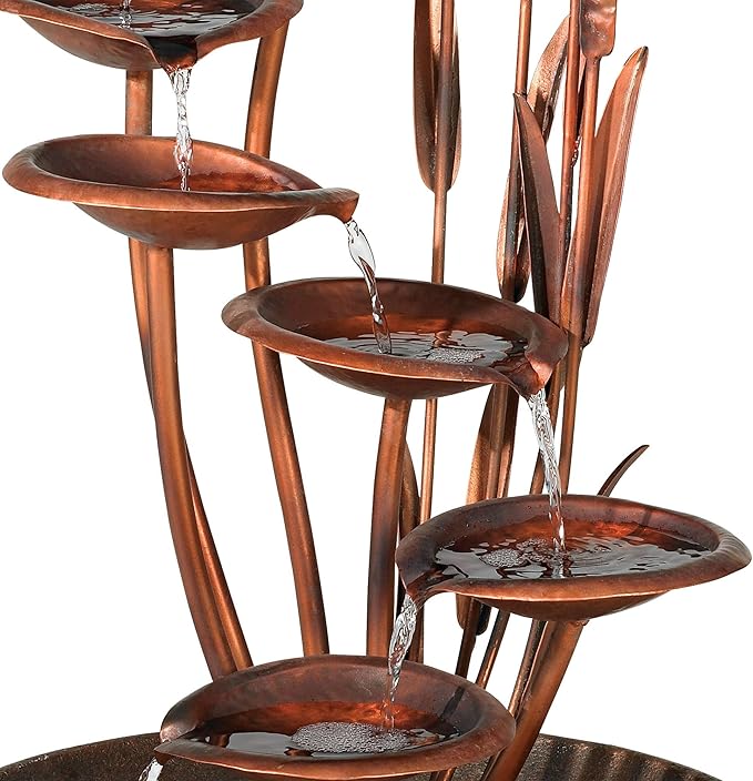 Ashton Water Lilies and Cat Tails 33" High Large Asian Indoor Outdoor Cottage Core Decor Resin Floor Fountain Standing Waterfall Tiered Water Feature for Outside Garden Patio Yard - John Timberland