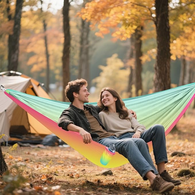 Rainbow Camping Hammock, Portable Lightweight Single Hammock with Tree Straps and Aluminum Carabiners, 114" x 54" Travel Hammock for Hiking Backpacking Beach
