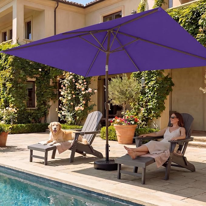 BRIOPAWS 6.5X10 FT Rectangular Patio Umbrella with Base Included | Rectangle Outdoor Umbrellas | 6 Sturdy Steel Ribs | Push Button Tilt & Crank | Heavy Duty for Garden Lawn Deck Backyard Pool |