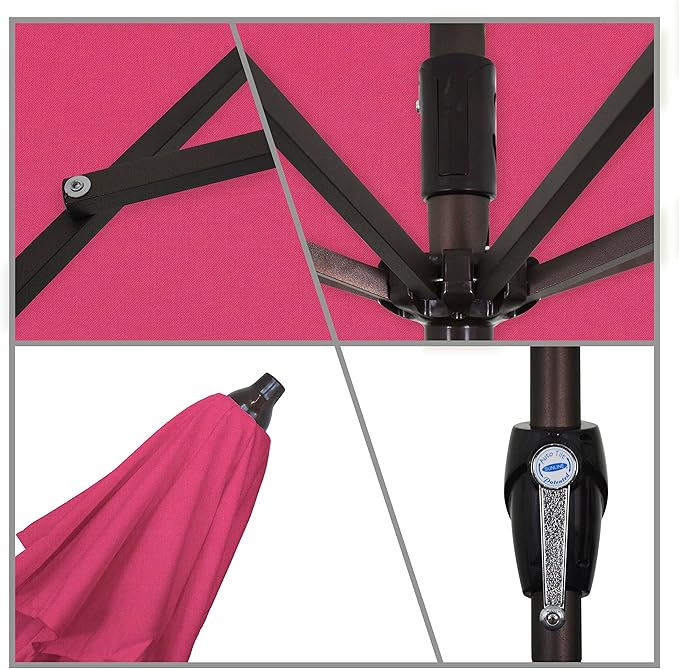 California Umbrella 7.5' Round Sunbrella Aluminum Outdoor Deck, Pool or Patio Umbrella, Crank Lift, Auto Tilt, Bronze Pole, Hot Pink