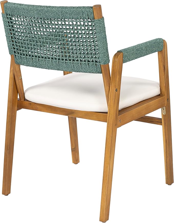 Christopher Knight Home Terri Acacia Wood Patio Dining Set for 6, Solid Wood Outdoor Dining Table Set for 6, 7 Piece Outdoor Dining Set with Rectangular Table and Woven Rope Accents, Teak+Beige+Green