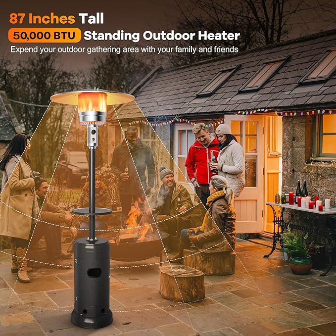 Giantex Outdoor Propane Heater, 50000 BTU Standing Gas Heater w/Shelf Tabletop & Wheels, Tip-Over Protection & Auto Shut Off, CSA Certified, Portable Patio Heaters for Home & Commercial Use (Grey)