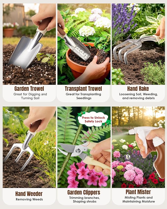 Gardening Gifts for Women Men, 12PCS Heavy Duty Garden Tools Set with Large Garden Bag and Gloves Pruning Shears, Unique Birthday Easter Gardening Gifts for Mom Dad Boyfriend Planting Lovers