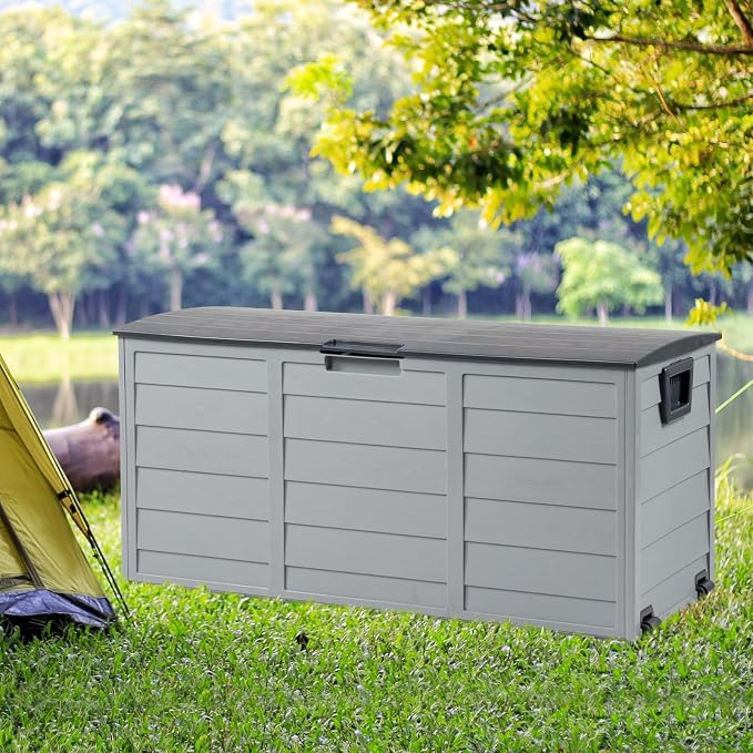 VINGLI 75 Gallon Outdoor Storage Box, Patio Deck Box Furniture with Lockable Design, Plastic Storage Containers with Lid for Garden | Pool | Balcony | Yard, Black