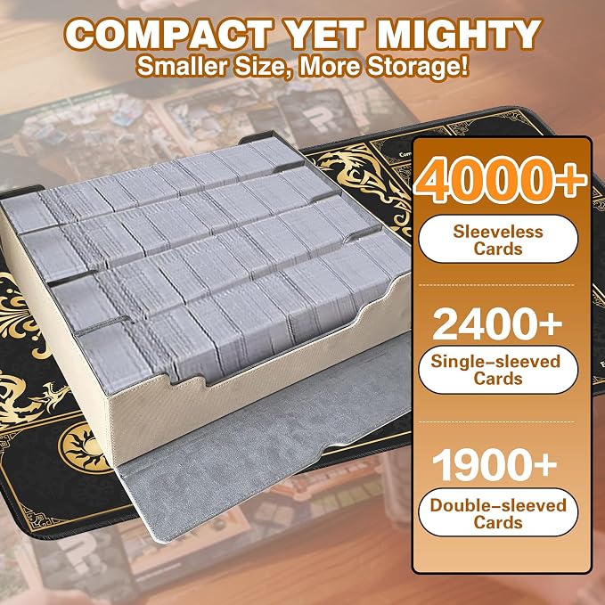 PROMAXIBINDER Trading Card Storage Box Fits 4000+ Cards, 4-Row MTG Commander Deck Case with Playmat, 6 Movable Partitions 24 Dividers PU Leather Magnetic Closure, Magic/TCG/YuGiOh/Sport (Grey)