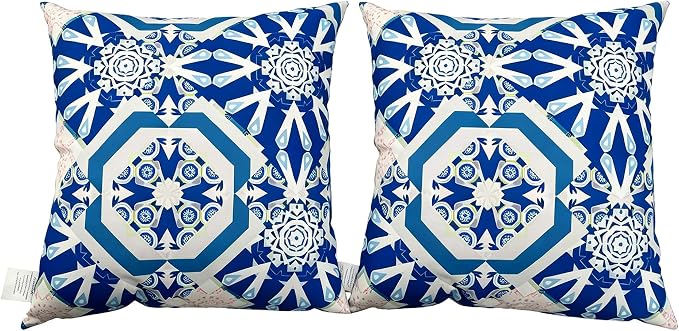 Outdoor Pillows 2-Pack, Waterproof Fade-Resistant (Blue Flowers, 18x18) | Zippered removable covers easy cleaning, premium PP cotton fill resilient comfort, multiple color options, reinforced edges