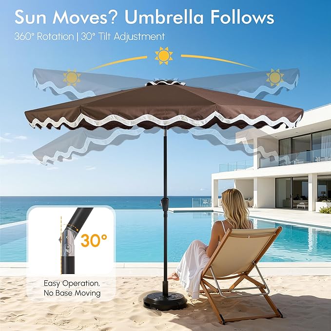 Weaxty 10FT Patio Umbrella, Trendy Color Scalloped Edge, UV-Resistant Canopy Outdoor Table Market Umbrella, Tilt Adjustment, Crank, Heavy-duty 8 Ribs for Backyard Poolside Deck Beach Lawn Backyard