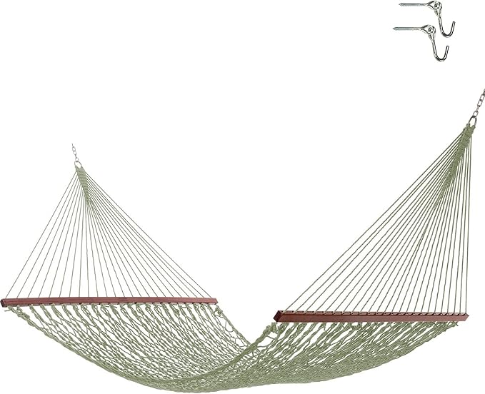 Nags Head Hammocks Admiral Meadow DURACORD Rope Hammock – 13 ft. x 65 in., 2-Person, 450 lb Capacity, Cumaru Spreader Bar, Free Chains & Tree Hooks, Handcrafted in The USA