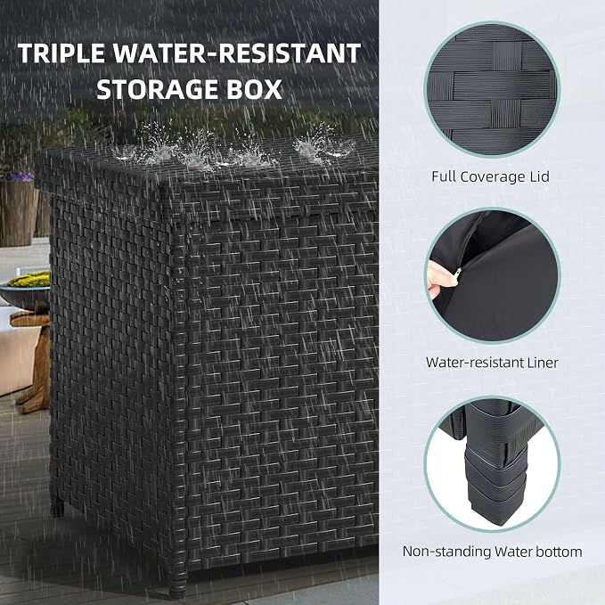 YITAHOME 260 Gallon Deck Box, XXL Wicker Outdoor Storage Box, Oversized Rattan Storage Cabinet for Patio Furniture, Cushions, Pool Storage and Garden Tools (Black)