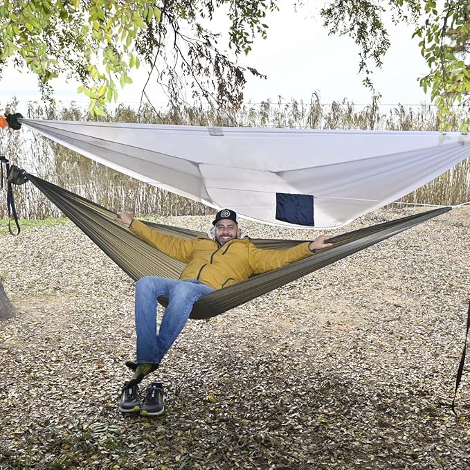 Onewind Camping Hammock, Ultralight Portable Hammock with Adjustable Ridgeline, Outdoor Hammock 20D Ripstop Nylon with 2 * 12Ft Tree Strap, Ideal for Camping, Hiking, Backpacking