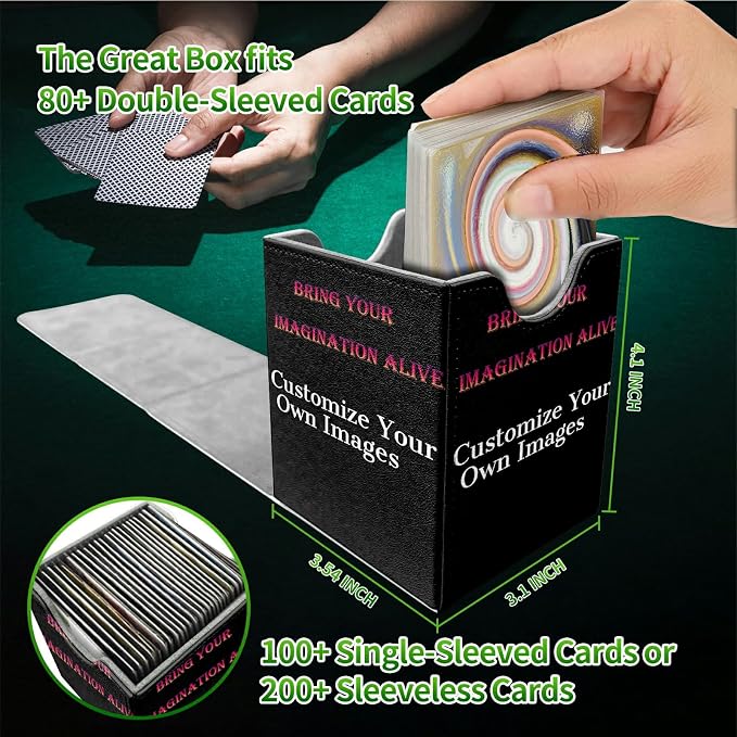 Custom Card Deck Box for MTG, Personalized Card Storage Case Fits 120+ Sleeved Cards, Premium Leather TCG Box with Strong Magnetic Closure for Magic, CCG, PTCG, Baseball Cards