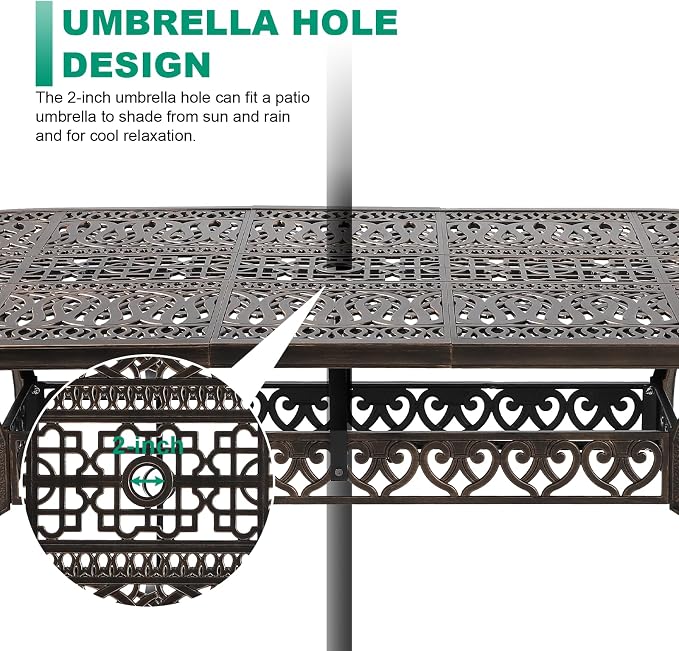 Cast Aluminum Patio Dining Table,Outdoor Dining Table for 8-10,Patio Metal Dining Table with Umbrella Hole for Backyard,Garden,Poolside (1, Oval)
