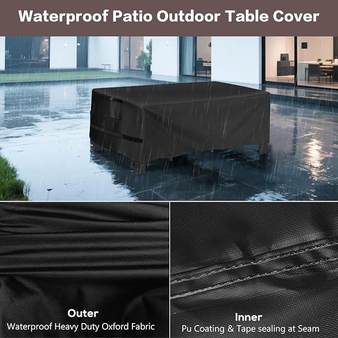 Outdoor Coffee Table Cover Rectangle, 46 Inch Waterproof Patio Rectangular Coffee Table Cover, Outdoor Small Furniture Covers for Winter, Rainproof Fade Resistant - 46 x 26 x 16 Inch