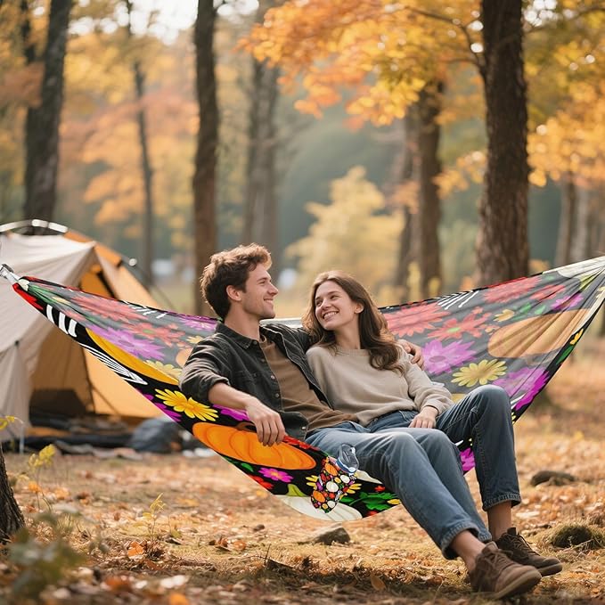 Hammocks for Outside Colorful Pumpkins Camping Hammock Portable Hammocks with Tree Straps and Carry Bag Camping Accessories for Hiking Beach Outdoor