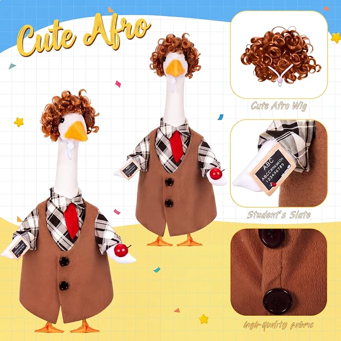 FuWeave Back to School Porch Goose Outfit Set for Plastic Statue Lawn Porch Goose Clothes with Schoolbag for Patio Decor