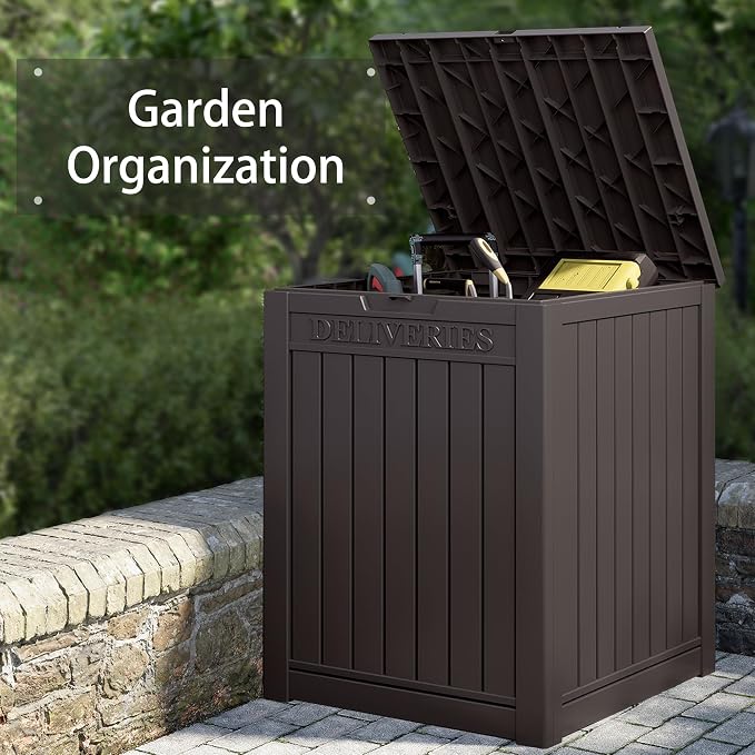 NUNU LAB Package Delivery Box for Outside, 51 Gallon Storage Deck Box with Lockable Secure, Waterproof Large Resin Drop Boxes for Porch