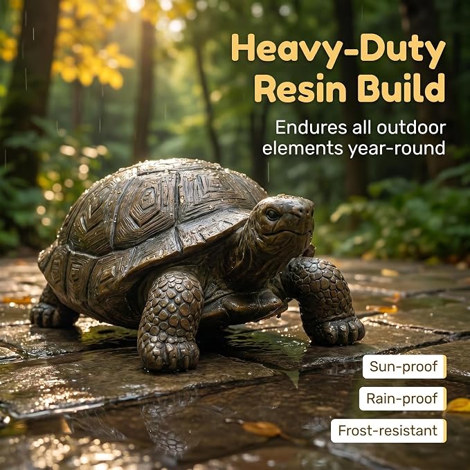 30.5" Large Resin Tortoise Garden Statue, Brown Turtle Sculpture | Crafted from heavy-duty brown resin with lifelike shell details. Endures outdoor elements