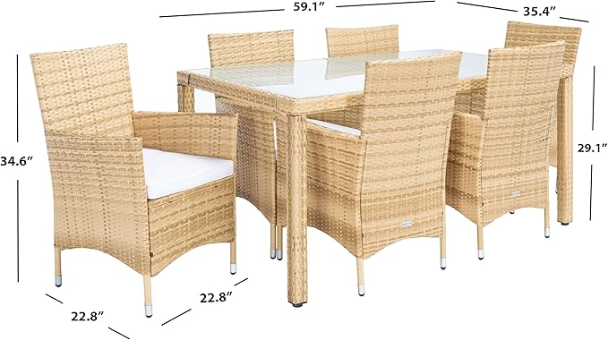 SAFAVIEH Outdoor Collection Jolin Natural/White Cushion Wicker Dining Set
