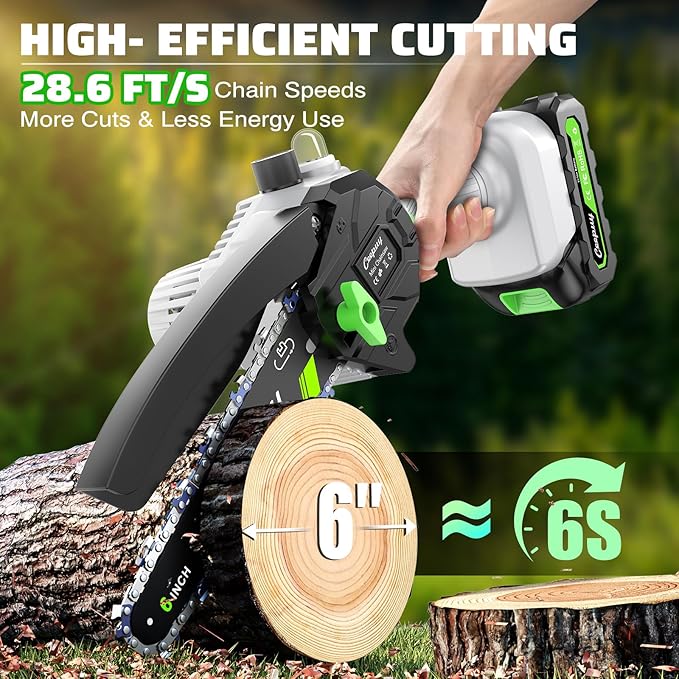 CEEPUY Mini Chainsaw Cordless,6 Inch Portable Electric Chainsaw with 2 Batterys/Automatic Oiler/Security Lock/Powered Small Handheld Saw for Trees Branches Trimming,Gifts for Father Men Dad Husband