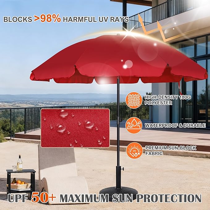 Blissun 6.5ft Patio Umbrella with Push Button Tilt & Height Adjustable, UV50+ Sun Protection with Sturdy Fiberglass Ribs & Iron Pole, Market Umbrella for Outdoor Table Garden Backyard Beach