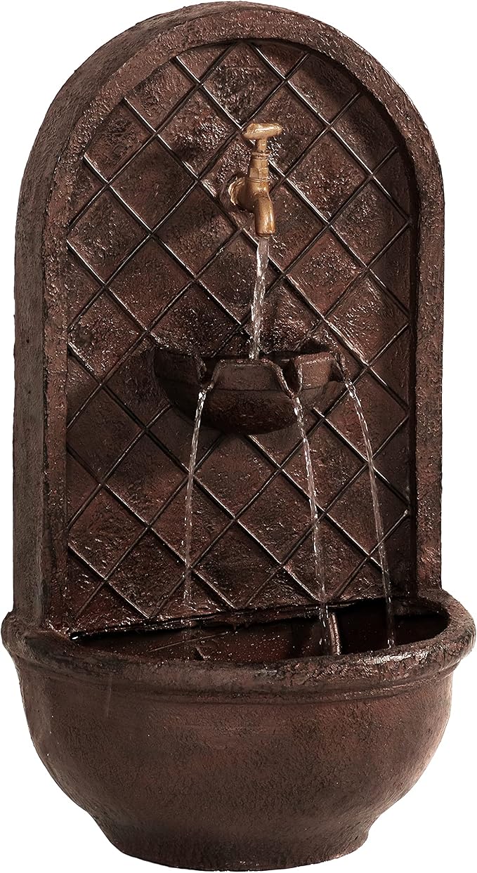 Sunnydaze Messina 26" Outdoor Wall Water Fountain with Pump - Bronze - Electric