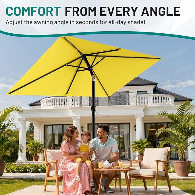 AreShark 6.5' x 10' Rectangular Patio Umbrellas for Outdoor, Outdoor Table Umbrella, Large Outdoor Patio Umbrellas with 6 Sturdy Ribs for Pool, Garden, Deck & Market (Yellow)