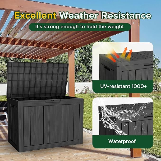 EasyUp 50 Gallon Outdoor Storage Box,Deck Boxe Outdoor for Garden Tools Equipment,Cushions and Patio Storage,Lockable&Waterproofand Resin,Easy to Install(Black)