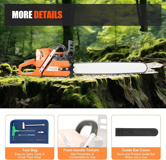 24 Inch Gas Chainsaw, 71.8CC 2-Stroke 3900W Handheld Cordless Gasoline Chainsaw, 2800RPM Single Cylinder Air-Cooled Gas-Powered Chain Saw for Wood Cutting Tree Trimming