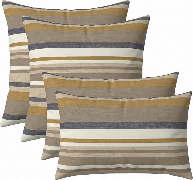 RSH DECOR: Sunbrella Lumbar & Square Pillows Set of 4 | 20" x 12" & 17" x 17" | Water and Fade-Resistant Performance Fabric | Outdoor Throw Pillows for Patio Furniture | Made in USA (Edition Gleam)
