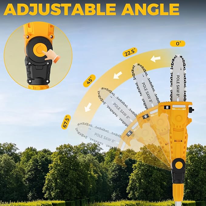 SHOHO Cordless Pole Saw Compatible with Dewalt 20V Max Batteries, Electric Pole Saws for Tree Trimming Battery Powered, Auto Lubrication System, Adjustable Pole Chainsaw (Battery not Included)