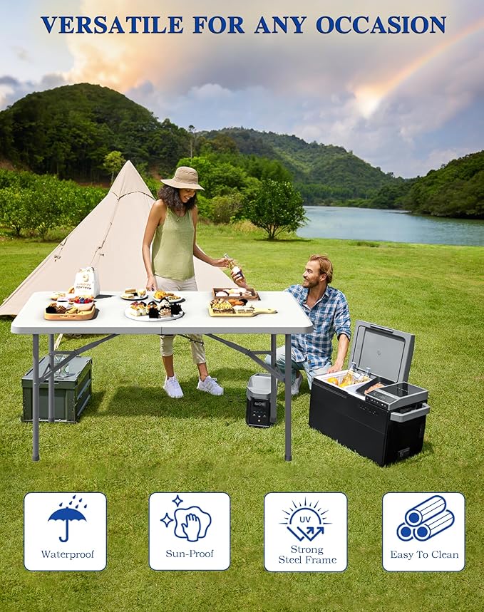 4FT Folding Tables – Heavy Duty Portable Foldable Picnic Table with Built-in Handle, 450 lb Capacity – Ideal for Events, Parties, Crafts, Camping & Dining (6-Pack, White)
