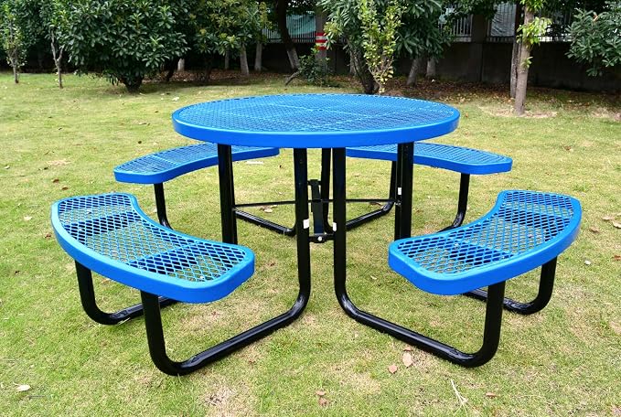 Heavy Duty 46 inch Expanded Metal Round Picnic Table (Blue)