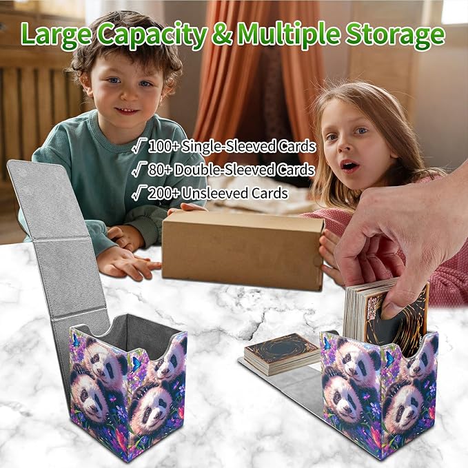 Butterfly Panda Card Deck Box for MTG, Personalized Card Storage Case Fits 120+ Sleeved Cards, Premium Leather TCG Box with Strong Magnetic Closure for Magic, CCG, PTCG, Baseball Cards