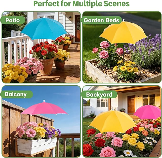 Sturdy Plant Shade Umbrella to Protect Plants from Harsh Sun, 3 Pack Adjustable Height Sun Protection for Potted Plants, More Stable Support Design, Rust-Resistant Colorful Garden Umbrella, 23.6"