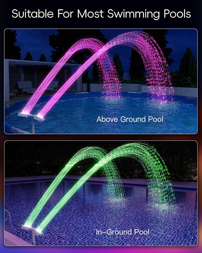 Pool Fountain with Lights for Above Ground/Inground Pools, 360° Adjustable Water Sprinkler Dual High-Pressure Spray, Remote-Controlled, Waterfall Cooler (White)