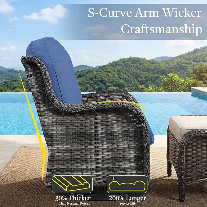 8 Piece Patio Furniture Set with 41" Fire Pit Table - Patio Conversation Set with 4 Inch Thick Cushions and Deep Seating Swivel Glider Chairs Set of 4 & Outdoor Couch for Porch Deck Yard Pool