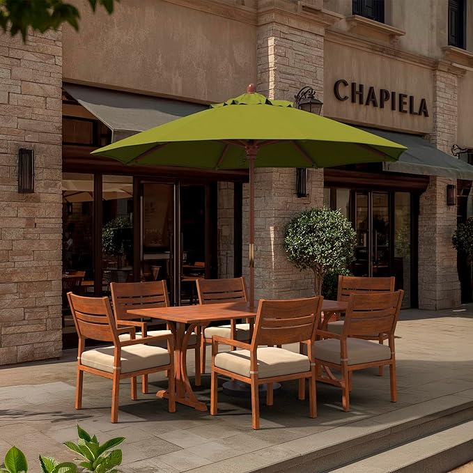 California Umbrella 9' Premium Commercial Hardwood Patio Umbrella, Manual Lift With Pacifica Ginkgo Fabric