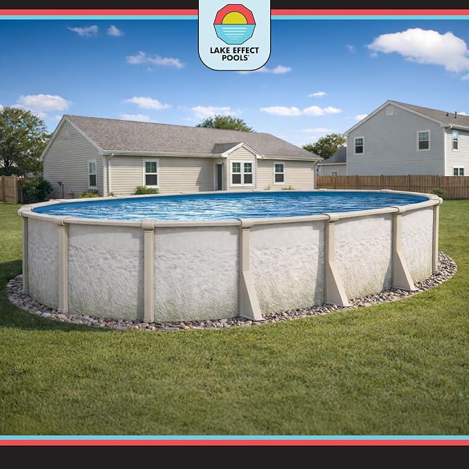 Lake Effect Pools 'Antigua' 12 ft x 24 ft Oval Above Ground Swimming Pool | 52 Inch Steel Sided Walls | Kit Includes: 25 Gauge Overlap Liner & Widemouth Skimmer