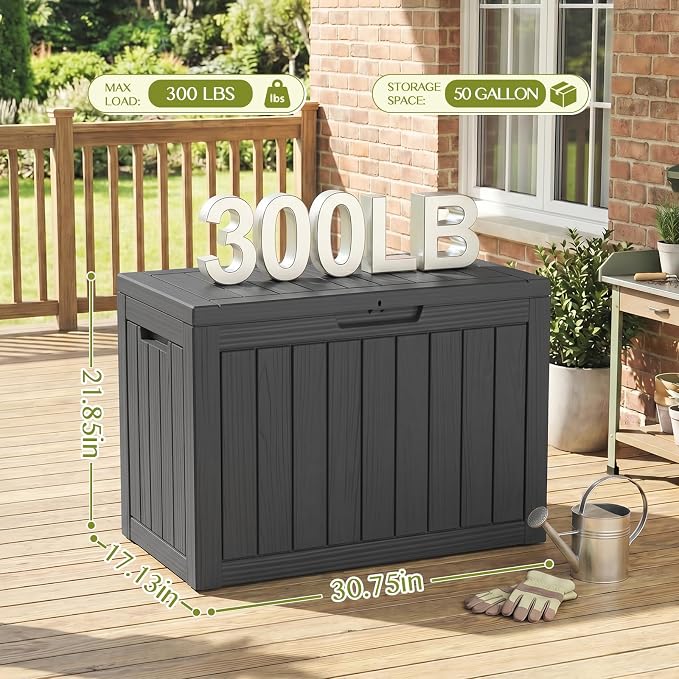 Vixzen 50 Gallon Package Delivery Boxes for Outside Secure Parcel Drop Storage Deck Box Outdoor Waterproof UV Resistant Resin Lockable MailBox for Porch Patio(Black)