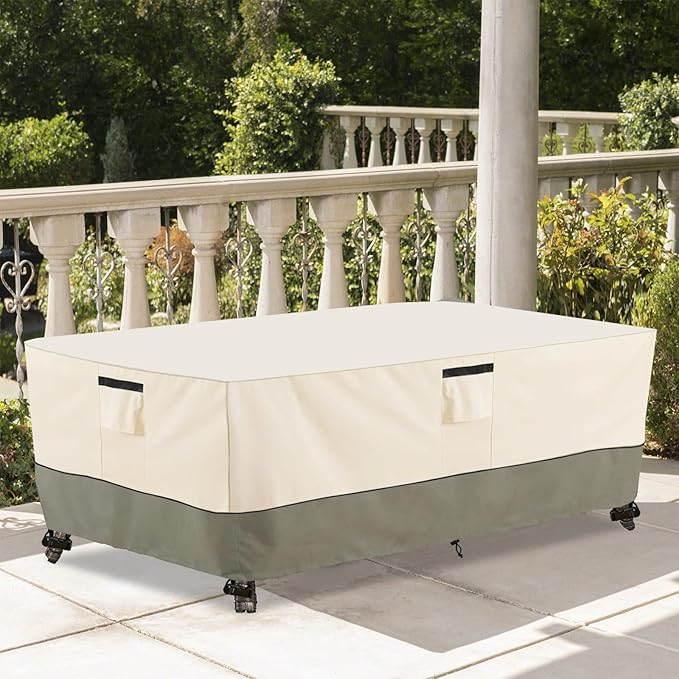 Bitubi 84 Inch Rectangular/Oval Patio Table Cover,Heavy Duty Waterproof Outdoor Table Cover Winter, Patio Furniture Covers, Beige