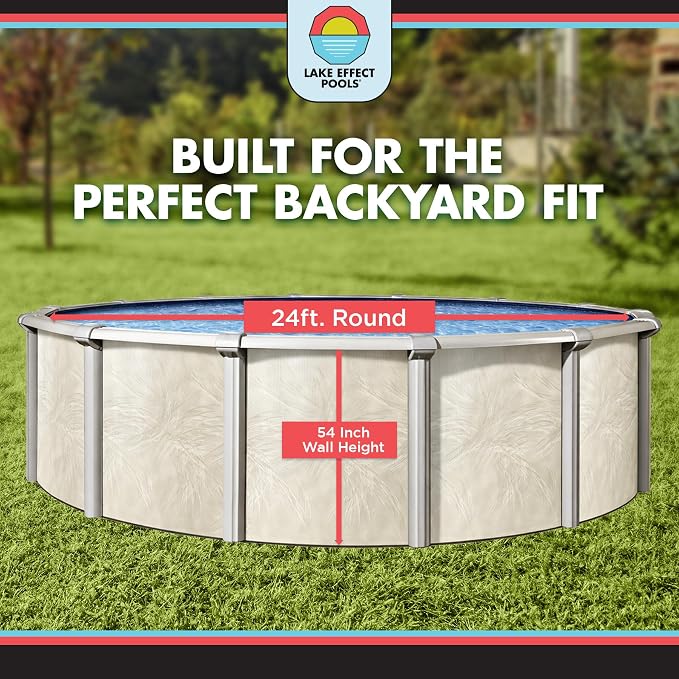 Lake Effect Pools 'Forever' 24 ft Round Above Ground Swimming Pool | 54 Inch Steel Side Walls | Kit Includes: 25 Gauge Overlap Liner & Widemouth Skimmer
