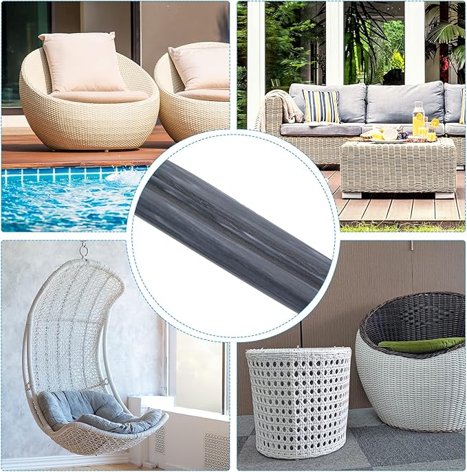 Patikil Wicker Repair Kit - 30m/98ft PE Rattan Replacement DIY Set for Wicker Fixing Furniture, Patio Furniture Repair, Gray White Stripe