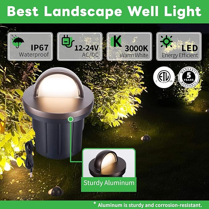 3000K Low Voltage Well Lights, 12 Pack 6W 420LM LED 12V In-Ground Landscape Lights, IP67 Waterproof Aluminum Oil-Rubbed Bronze, Directional Outdoor Lighting for Garden, Tree