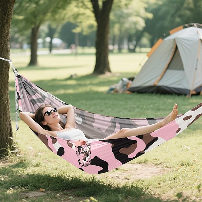 Camouflage Pink Brown 330lb Capacity Camping Hammock with Tree Straps Fabric Hammock for Outside Beach Patio Garden hamacas para adultos 2 Personas