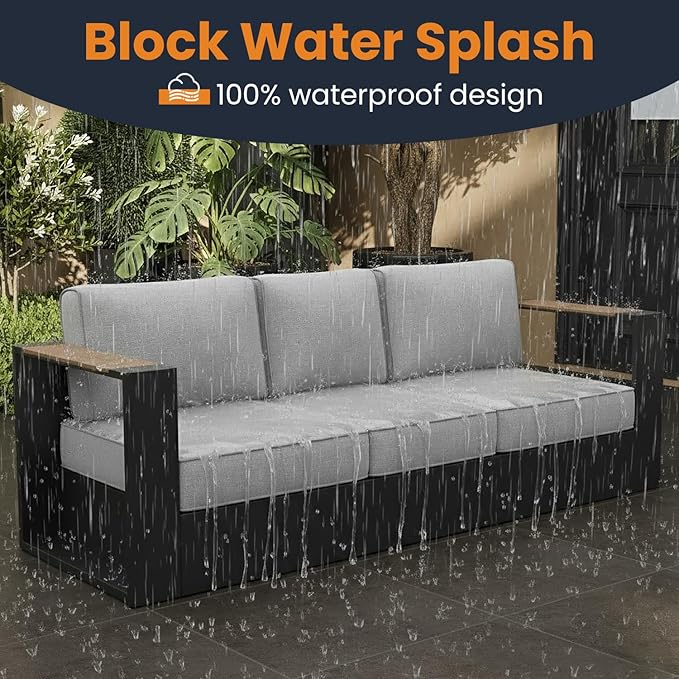 Aluminum Patio Furniture Set, 4 Seats Luxury Seating Furniture with 42" Fire Pit Table, All Weather Outdoor Conversation Sets with 6" Thickened Cushions