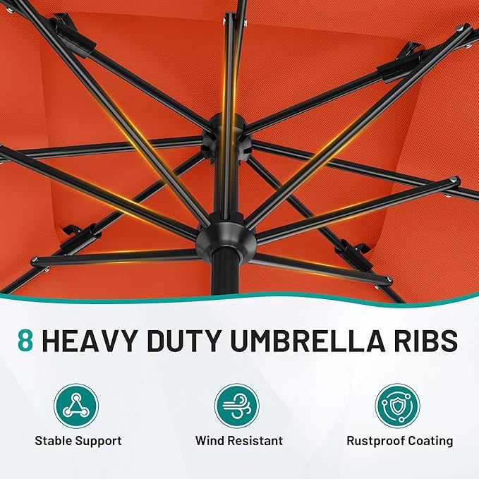 AreShark 8'x10' 2 Tiers Rectangular Patio Umbrella - Outdoor Umbrella Waterproof UV Protection, Market Table Umbrella w/Crank for Pool, Backyard, Deck(Orange)
